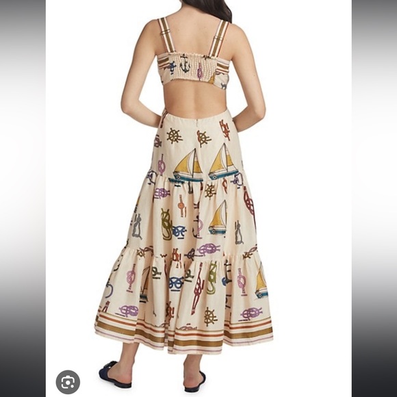 Alemais Ships Ahoy Tiered Midi Dress with cutouts. - Picture 3 of 9
